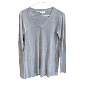 LOFT Grey V Neck Long Sleeve Tee